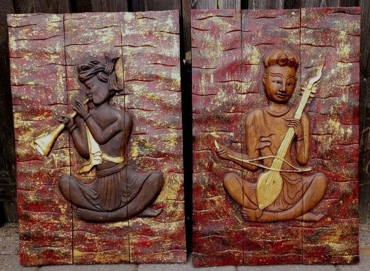 Vintage Houten Wanddecoratie - Muzikanten, Ophalen, Groep mensen, 50 - 100 cm, Wanddecoratie