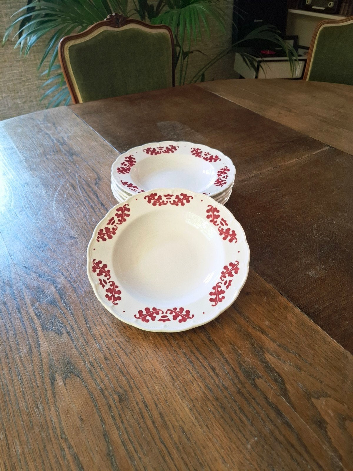 Vintage soepborden Boch reeks Eikenblad rood - set van 6, Antiek en Kunst, Antiek | Servies los, Ophalen of Verzenden