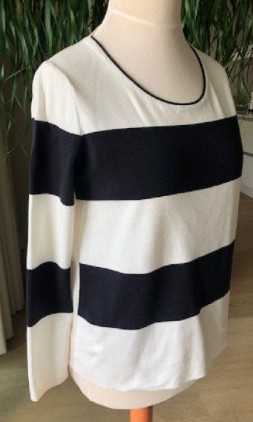 Marccain blauw/wit gestreppte tricot top maat 5, Maat 42/44 (L), Zo goed als nieuw, Lange mouw, Marccain