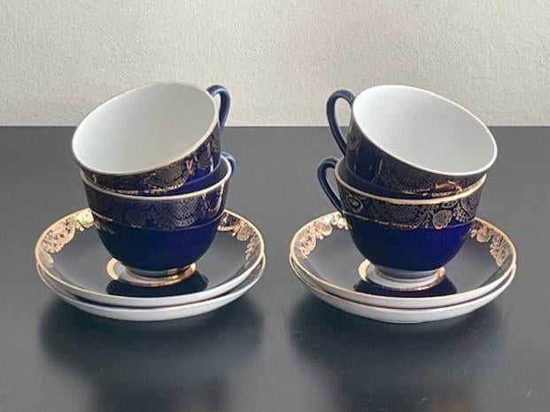 4 Lomonosov Golden Frieze lotus koffie/theekoppen & schotels, Ophalen of Verzenden