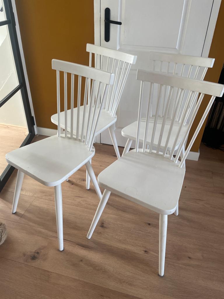 Set van 4 witte houten stoelen - Gebruikt spijlen stoel, Gebruikt, Wit, Ophalen of Verzenden, Vier