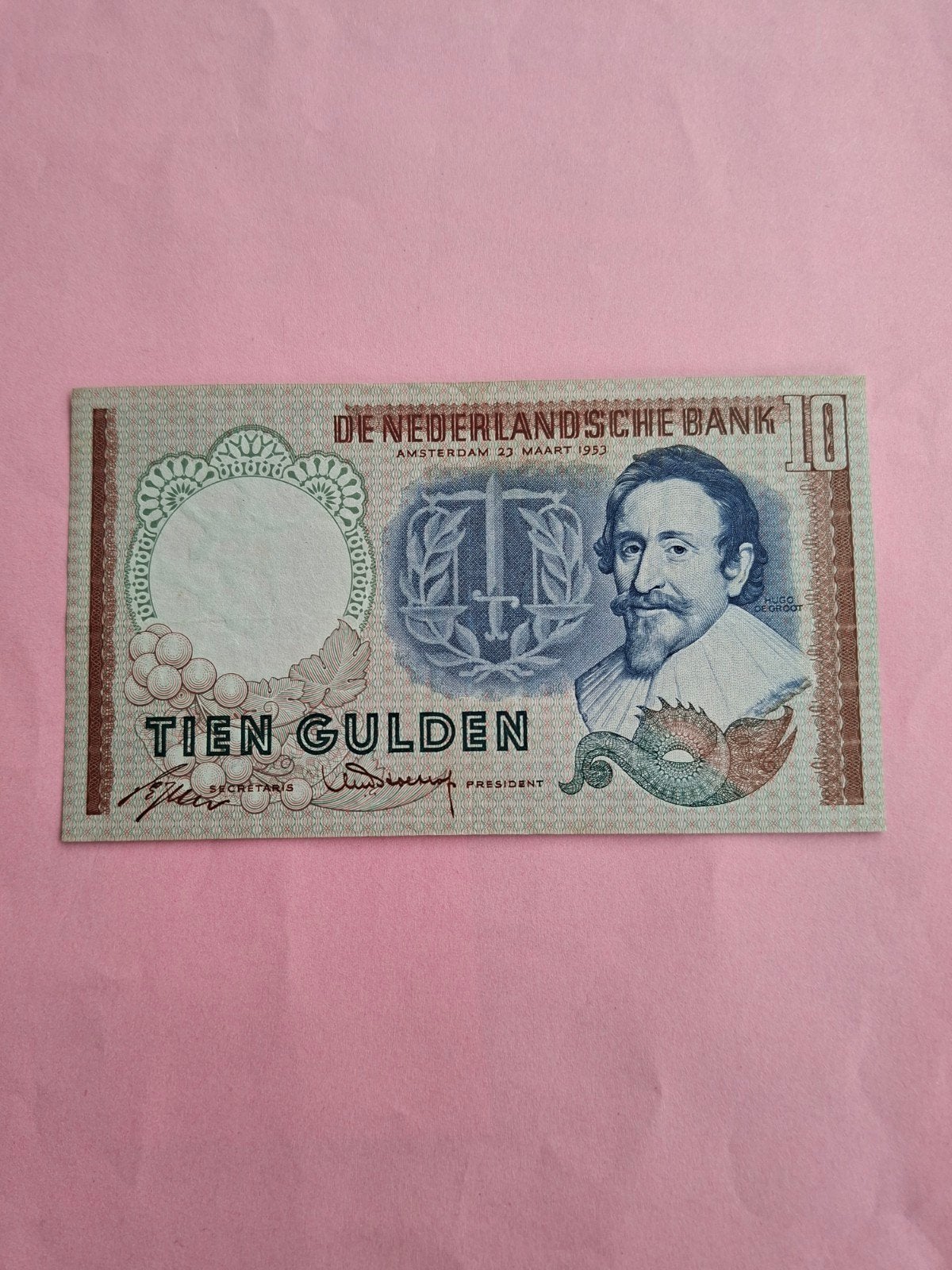 10 gulden Hugo de Groot Replacement uit 1953 in AUNC
Serie n, Postzegels en Munten, Bankbiljetten | Nederland, Ophalen of Verzenden