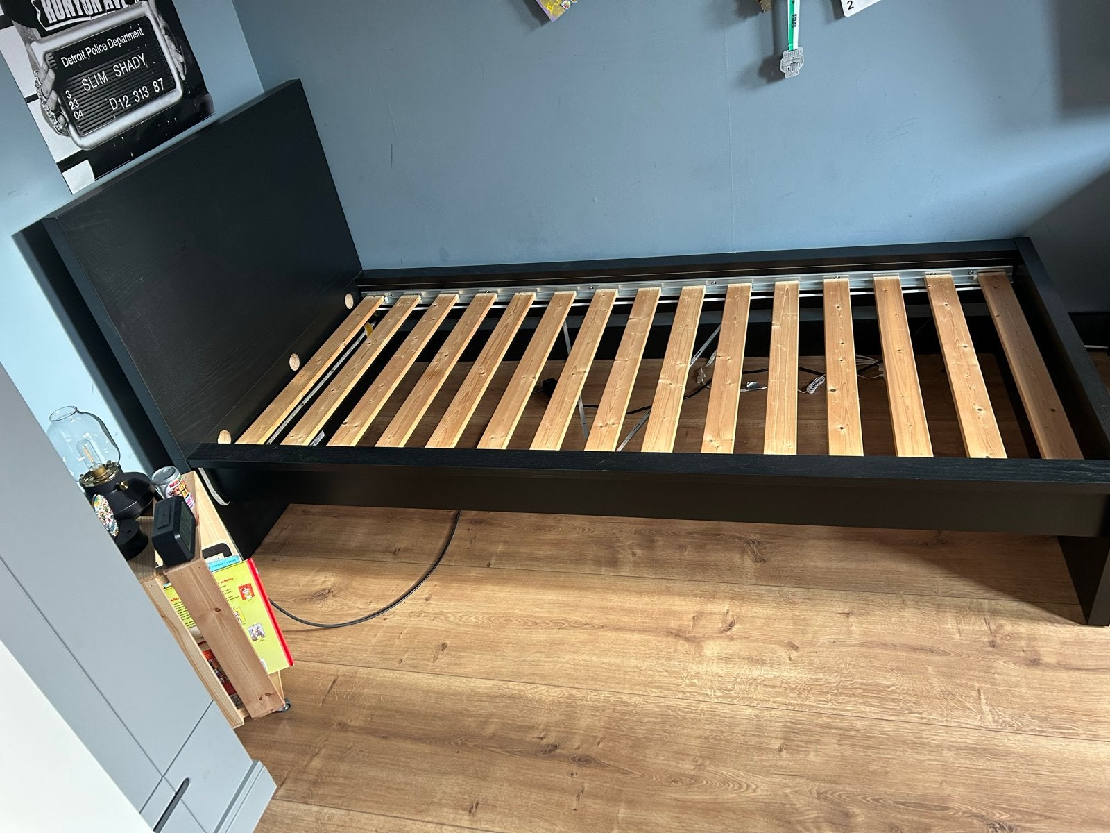 1-persoonsbed zwart - incl. lattenbodem en matras, Huis en Inrichting, Slaapkamer | Bedden, Ophalen, Gebruikt, 90 cm, Eenpersoons