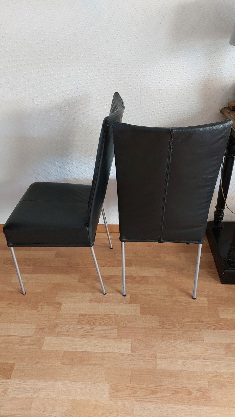 2 Zwarte Leren Eetkamerstoelen - Perfecte Staat, Ophalen, Twee, Zwart, Leer