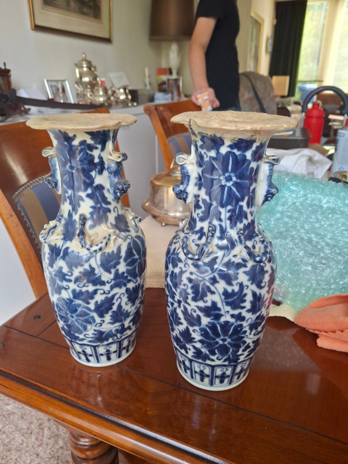 Set van 2 antieke Chinese vazen, blauw-wit porselein, Antiek en Kunst, Ophalen