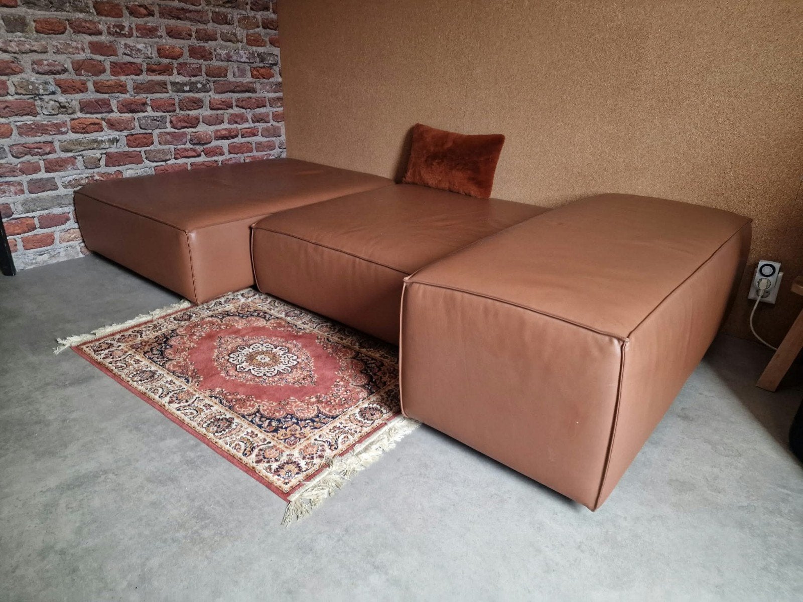 Extra Soft Living Divani bank/poef - Cognac  leer, Ophalen, 250 tot 300 cm, Driepersoons, Zo goed als nieuw