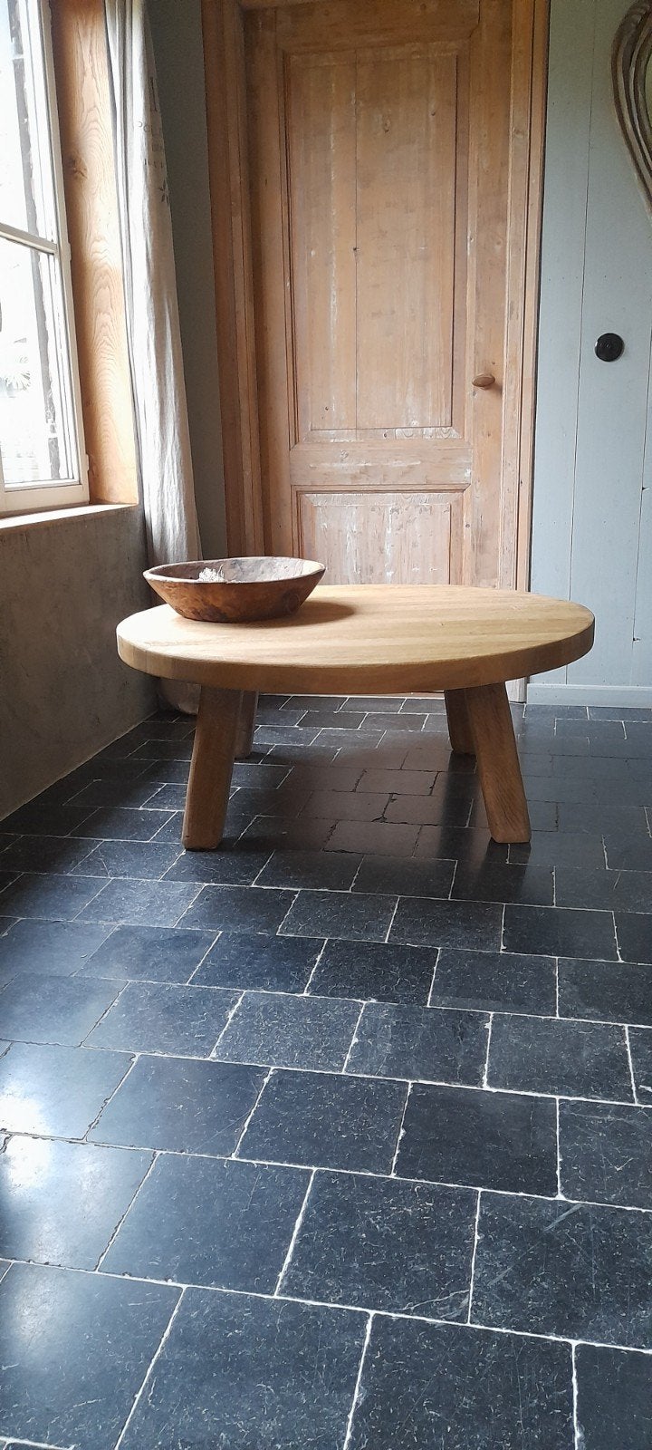 Stoere ronde grote salontafel. eik!!, Ophalen, Zo goed als nieuw, Landelijk stoere, 100 tot 150 cm