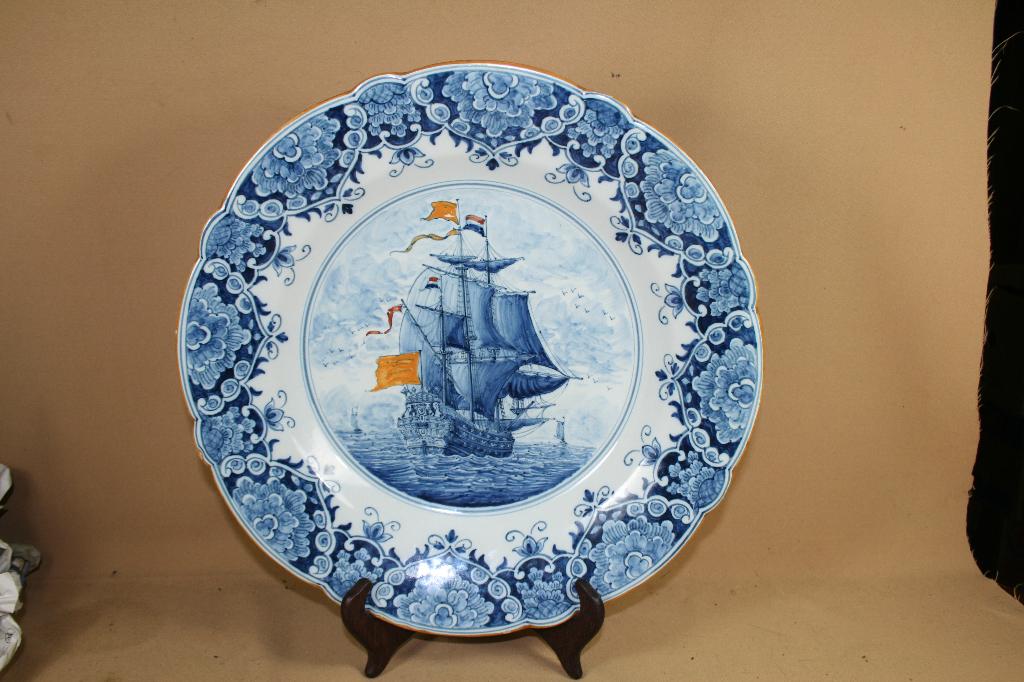 Groot Makkum Tichelaar wandbord met schip 35,5 cm, Ophalen of Verzenden