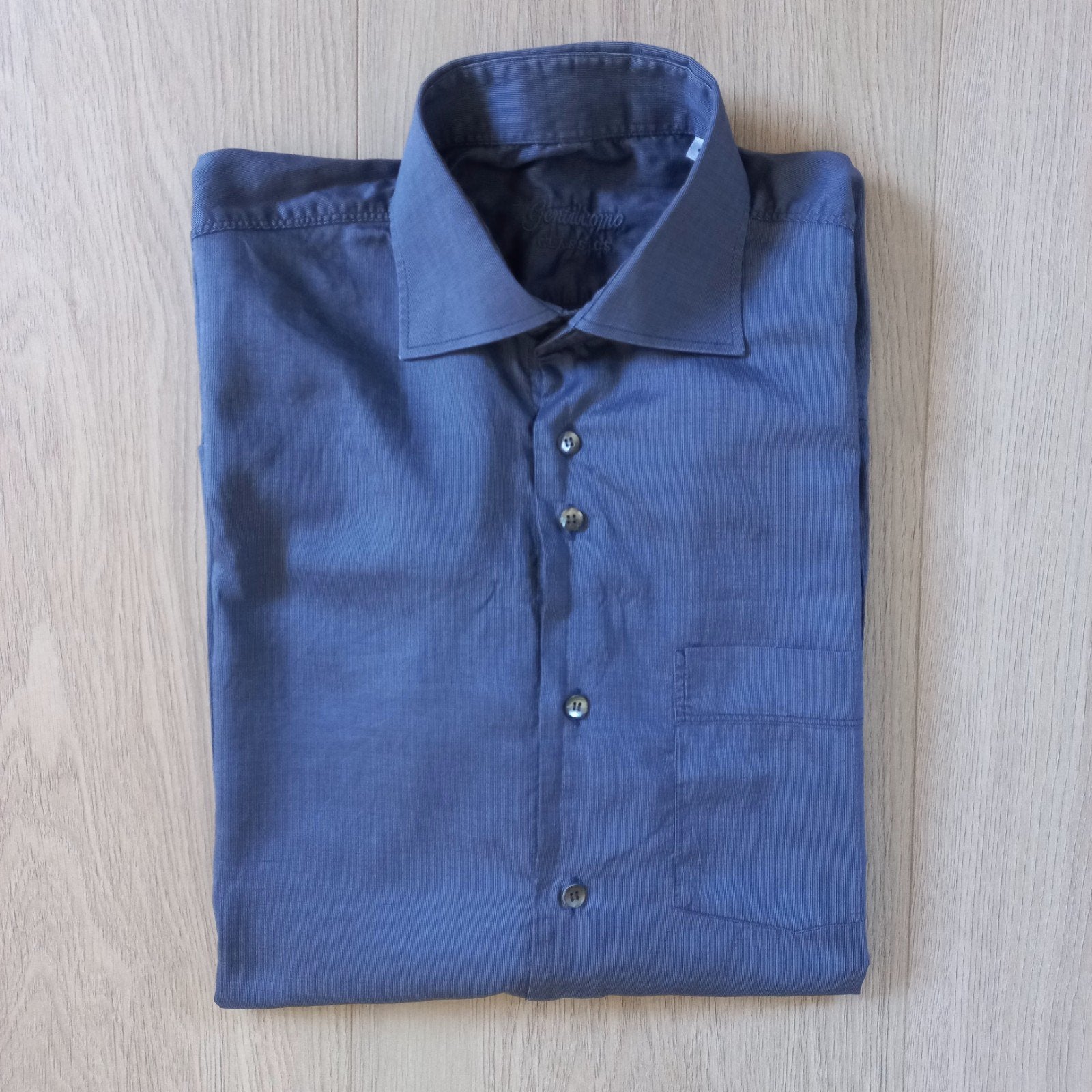 Stijlvol blauw Gentiluomo overhemd maat 40, zijdezacht, Blauw, Zo goed als nieuw, Gentiluomo, Halswijdte 39/40 (M)