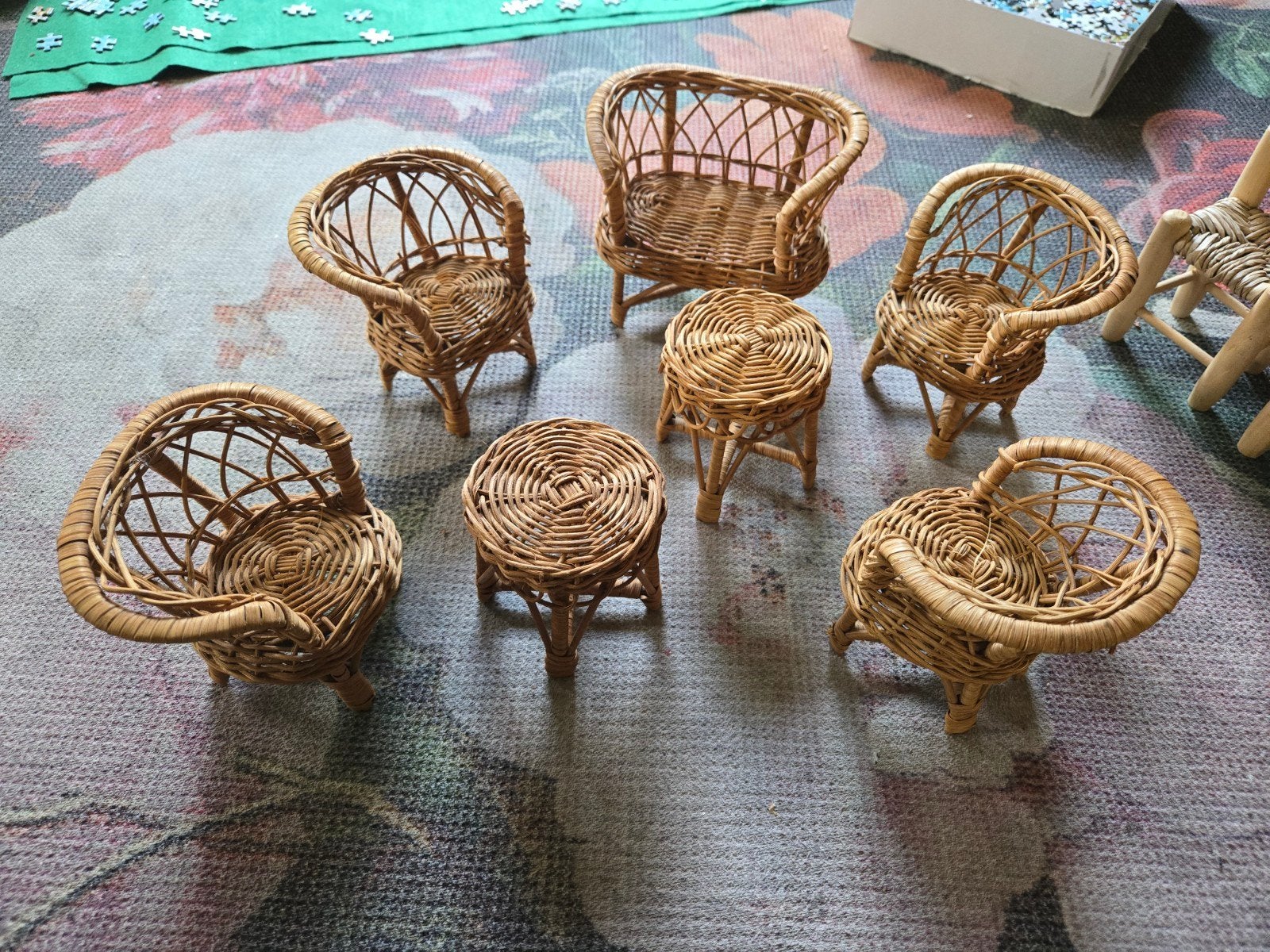 Vintage poppenmeubels rotan hout formaat Barbie, Ophalen of Verzenden, Gebruikt, Poppenhuis