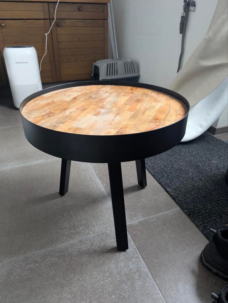 Mooie mangohouten bijzettafel - ø54cm, Minder dan 55 cm, Gebruikt, Rond, Industrieel