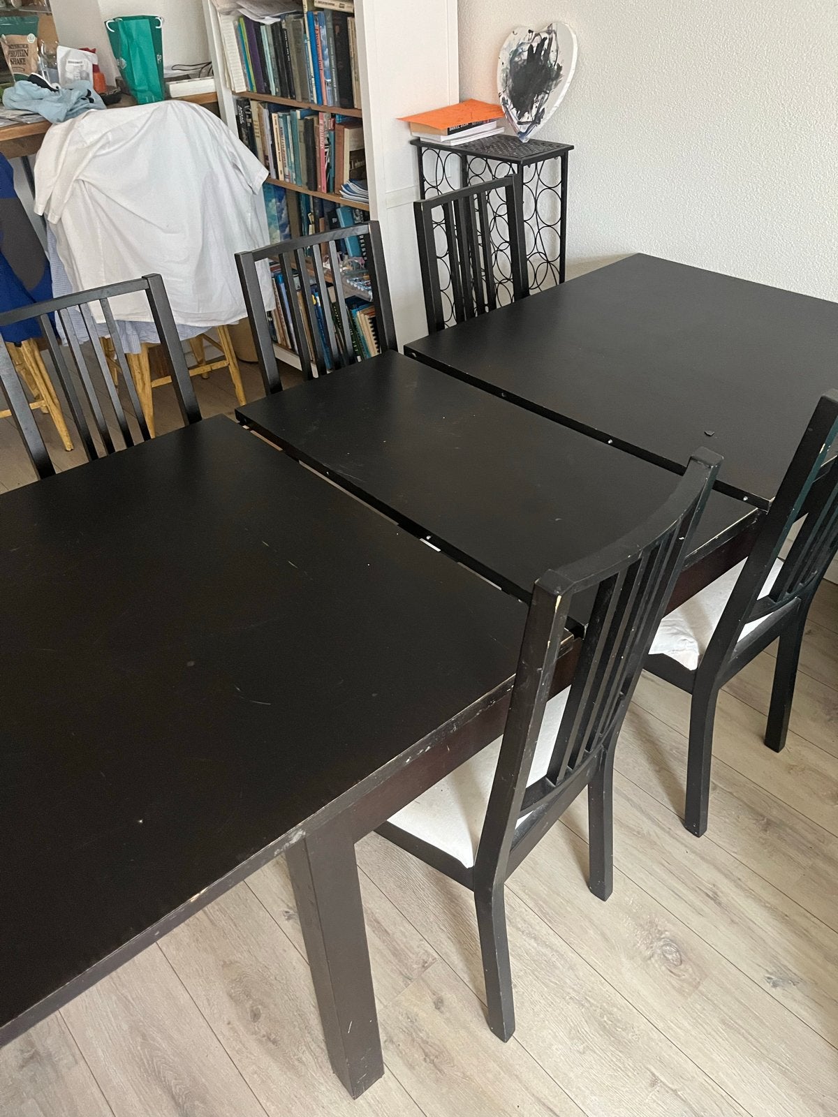Zwarte eettafel met 5 stoelen, 175x95cm, evt tot 220cm, Huis en Inrichting, Stoelen, Ophalen, Gebruikt, Zwart, Vijf, Zes of meer stoelen