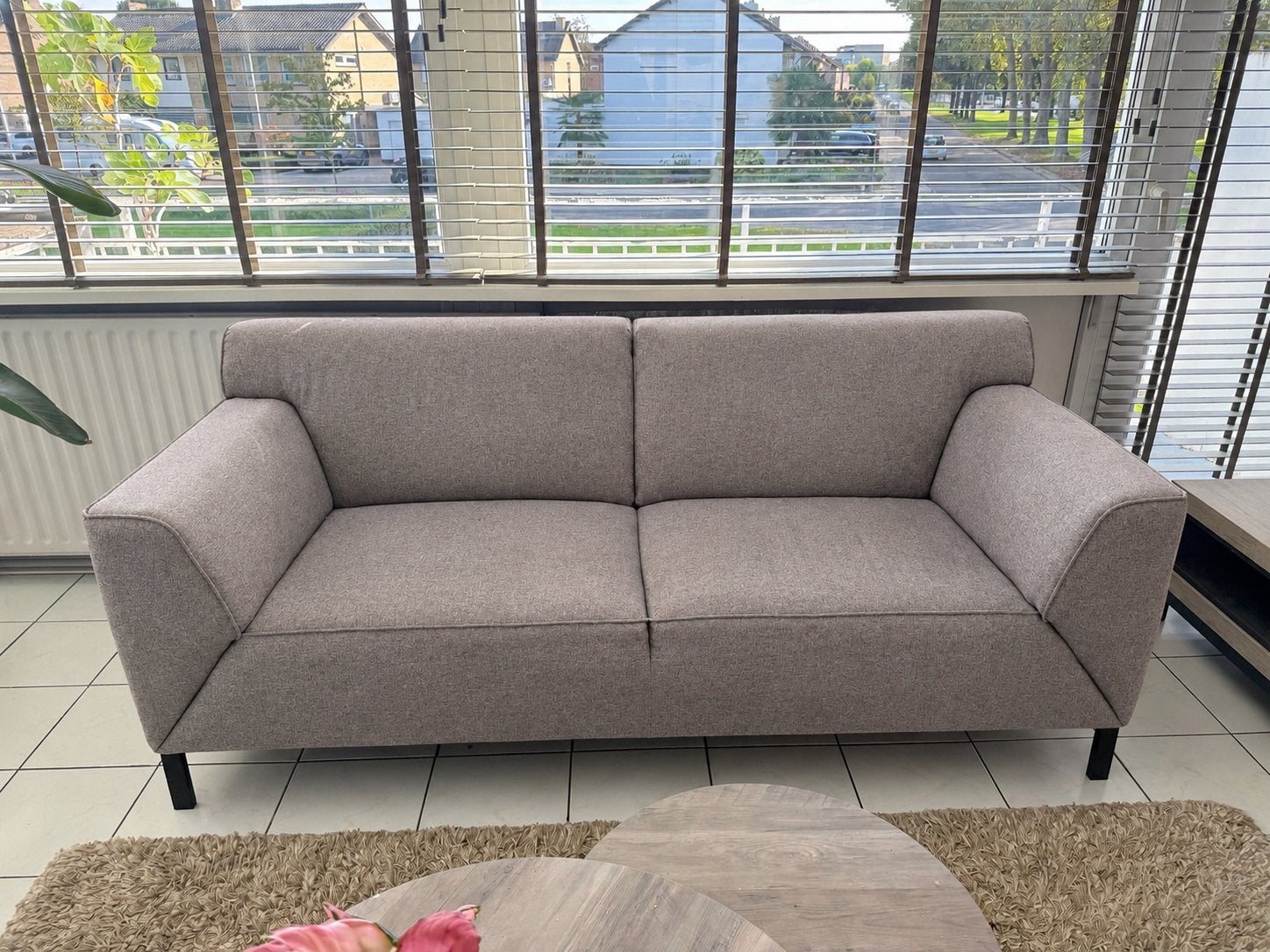 Set van 2- en 2,5-zits banken in beige/grijze kleur, Ophalen, Gebruikt, 75 tot 100 cm, Rechte bank
