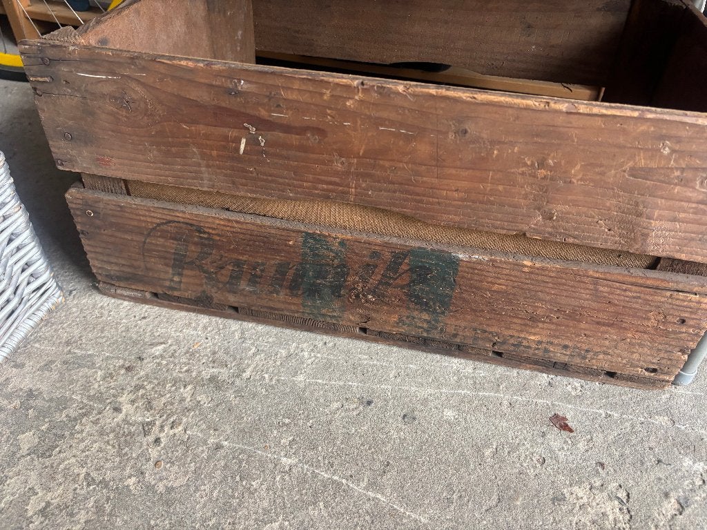 Vintage houten krat met opdruk, Ophalen, Gebruikt, 50 tot 100 cm, 5 – 50