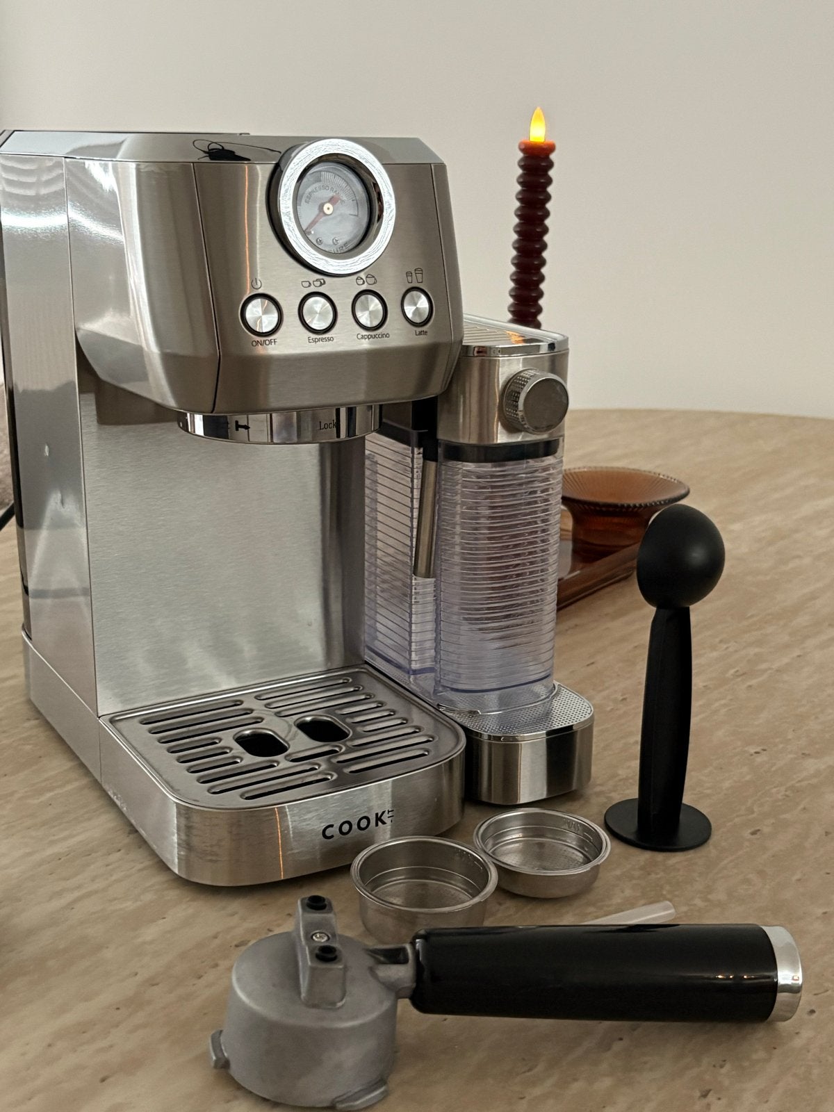 COOK-IT Espressomachine RVS 20 bar Italiaanse pomp, Espresso apparaat, Gemalen koffie, Zo goed als nieuw, Ophalen