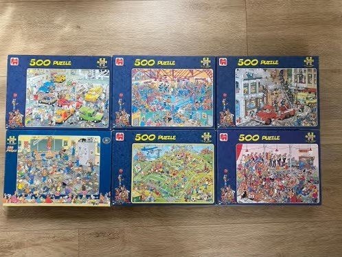 6 verschillende puzzels van Jan van Haasteren, Verzenden, 500 t/m 1500 stukjes, Zo goed als nieuw, Legpuzzel