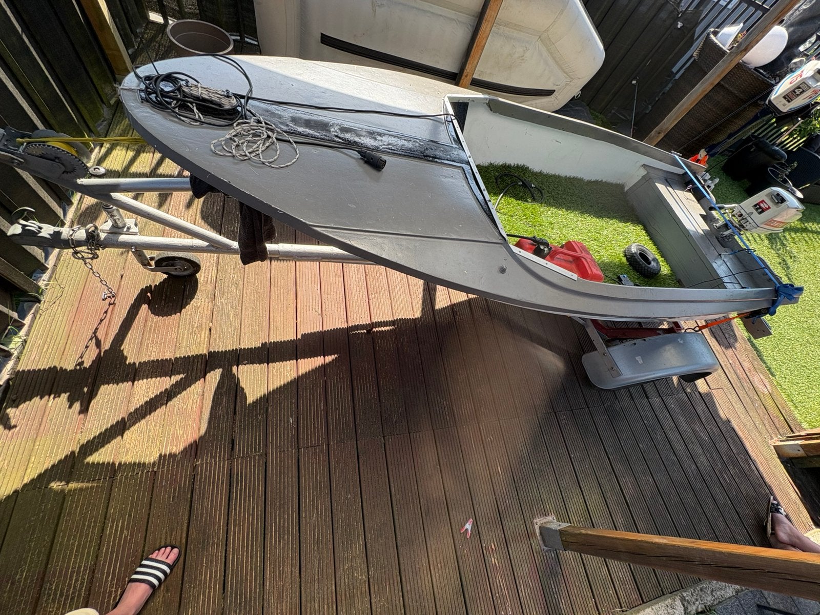 Polyester/visbootje+Trailer, Ophalen, Zo goed als nieuw, Twee personen, Overige typen