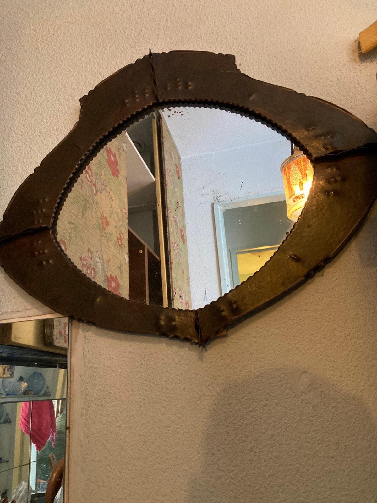 Spiegel Amsterdamse school, Antiek en Kunst, Ophalen of Verzenden, Ovaal, Minder dan 50 cm, Minder dan 100 cm