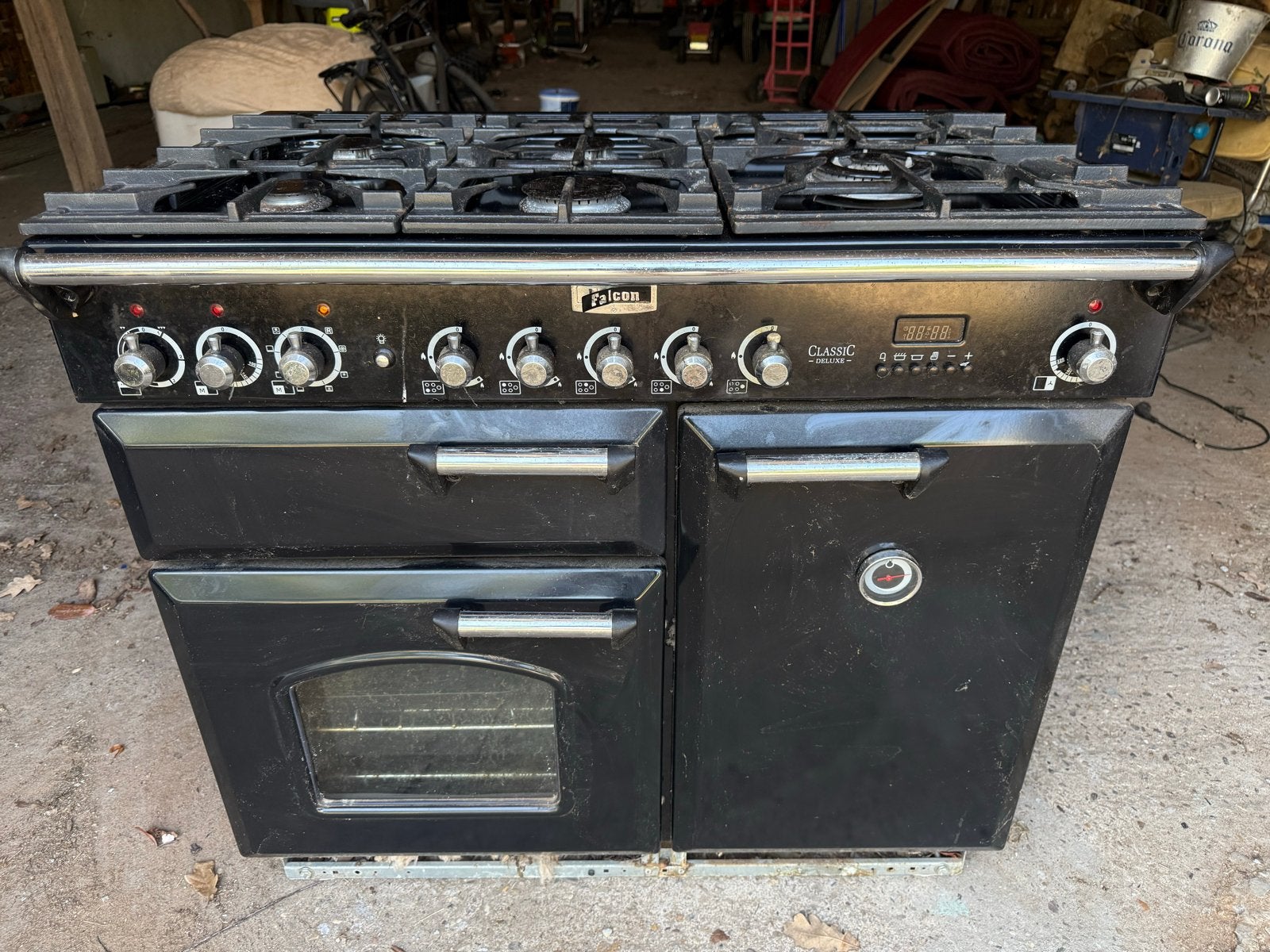 Falcon Classic Deluxe Fornuis Zwart/Chroom 100cm Gas, Ophalen, Gebruikt, 60 cm of meer, Grill