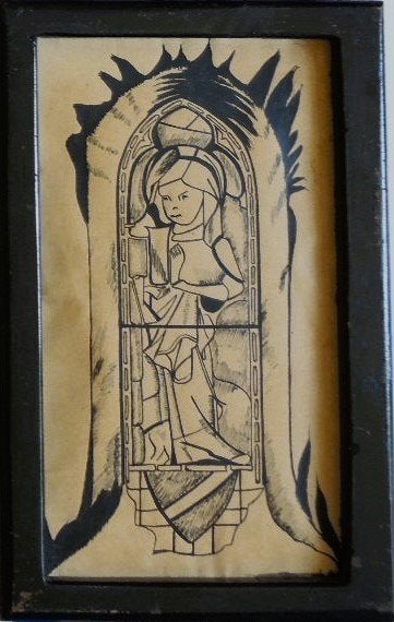 Gevangene interneringskamp WO II "Bidprent" inkt- pakpapier, Ophalen, Tekening, Pentekening, Handgemaakt