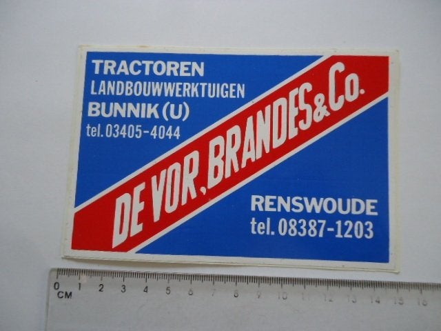 sticker oud DE VOR Brandes traktor tractor renswoude retro, Verzenden, Zo goed als nieuw, Bedrijf of Vereniging