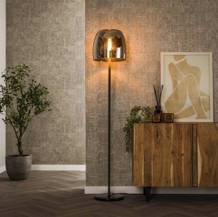 Vloerlamp Drift Glass 1L – Smoke Grey – NIEUW in doos, Nieuw, Ophalen of Verzenden, Glas, Modern