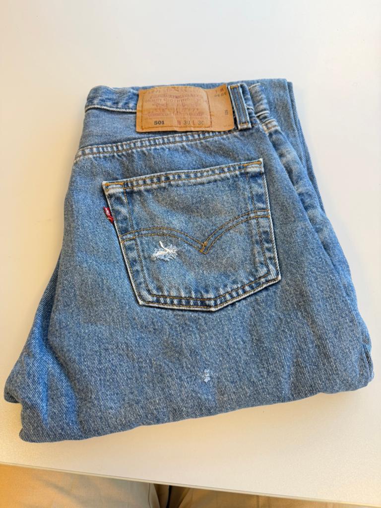 Vintage Levi’s 501 Jeans W30 L30 blauw spijker Denim heren, Blauw, W32 (confectie 46) of kleiner, Ophalen of Verzenden, Zo goed als nieuw