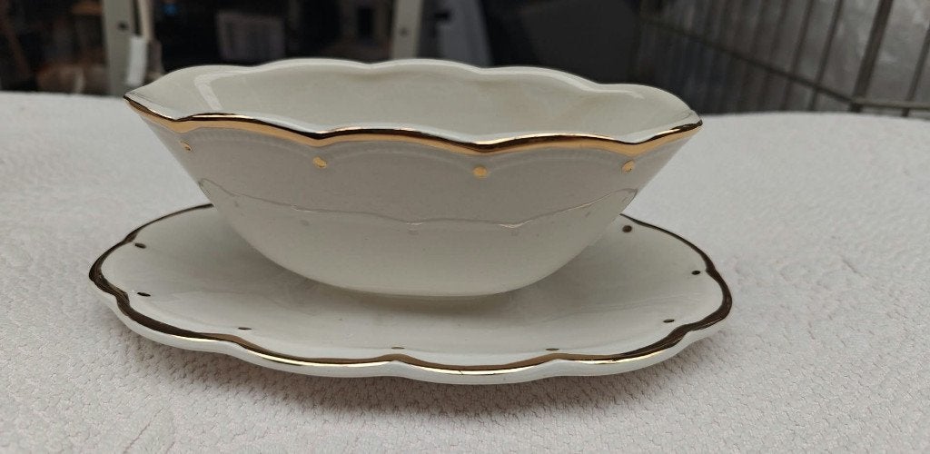 sauskom Boch La Louviere vuil wit gouden accenten, Ophalen of Verzenden