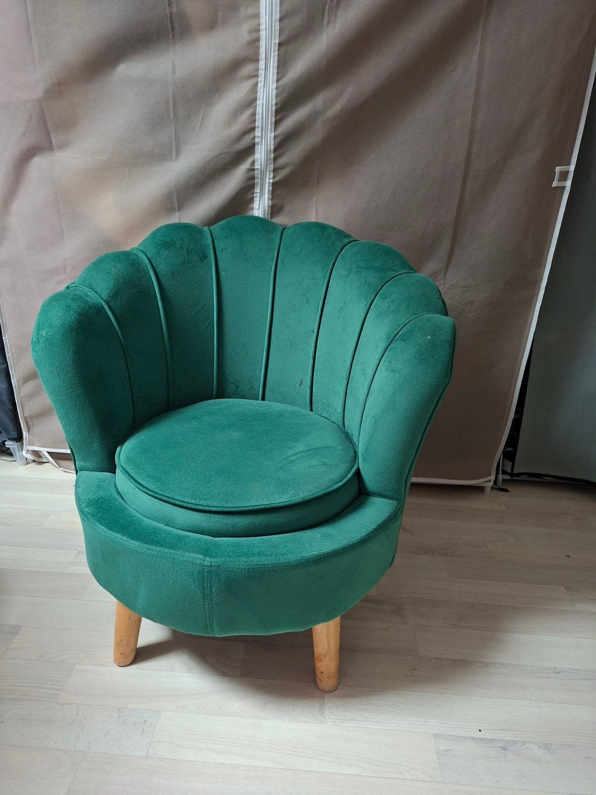 Groene fluwelen kinder fauteuil schelp - Zo goed als nieuw, Overige kleuren, Zo goed als nieuw, Stof, Eén
