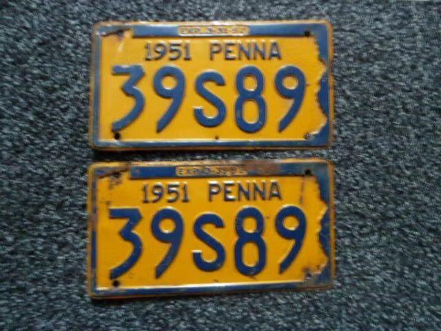 Paar USA License plate / kentekenplaten Pennsylvania 1951 US, Verzenden, Gebruikt, Auto's
