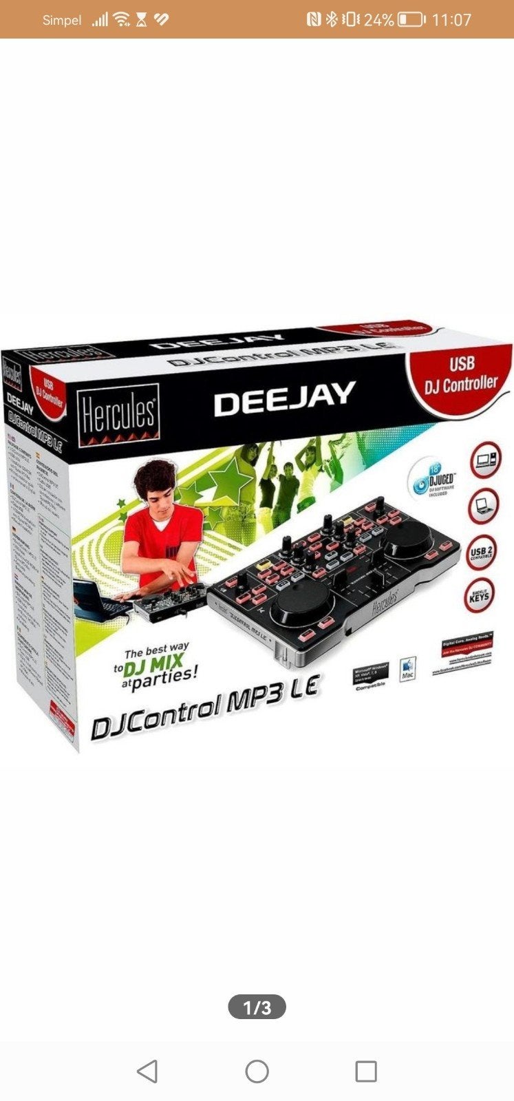 Hercules DJControl MP3 LE DJ Controller, Ophalen of Verzenden, Zo goed als nieuw, Dj-set, Overige merken