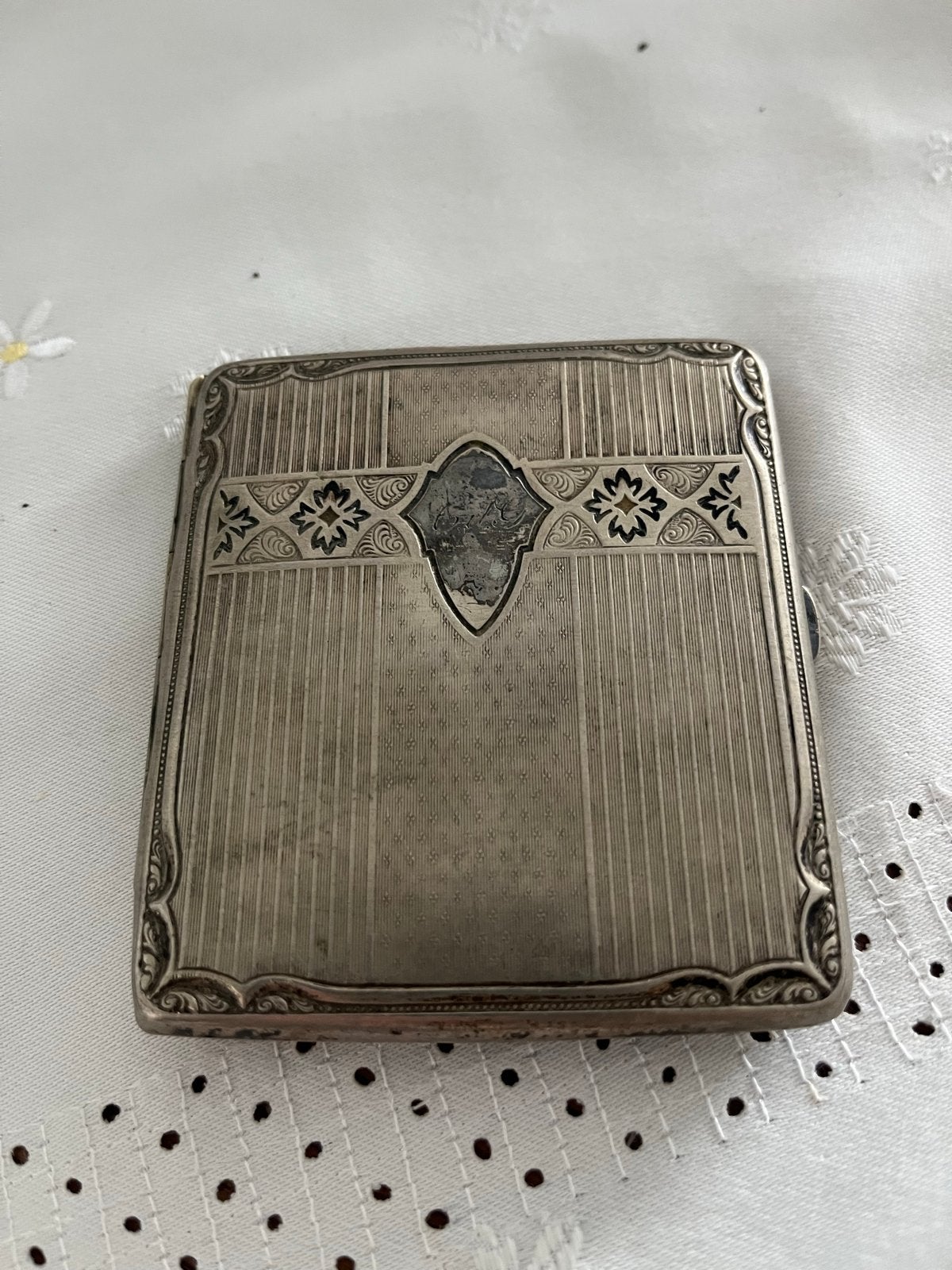 Antieke Zilveren Sigarettenkoker met Art Deco Decoratie, Ophalen of Verzenden, Zilver
