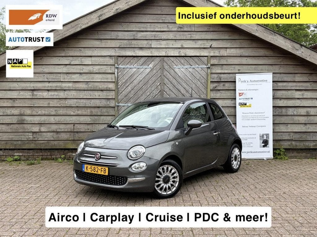 Fiat 500 1.0 Hybrid Lounge | Airco | Cruise | Carplay | Park, Voorwielaandrijving, Stof, Euro 6, 4 stoelen