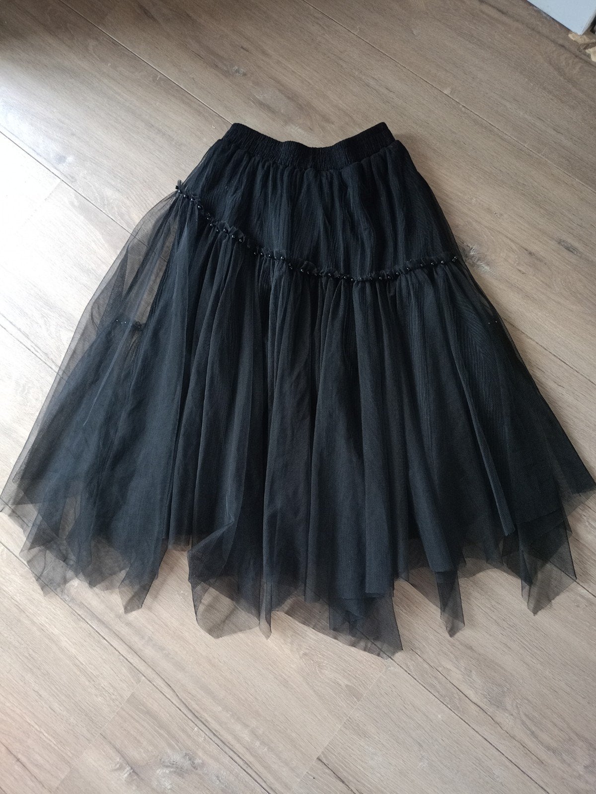 Elfsack midi rok chiffon met kralen M  gothic goth hex, Maat 38/40 (M), Zwart, Ophalen of Verzenden, Zo goed als nieuw
