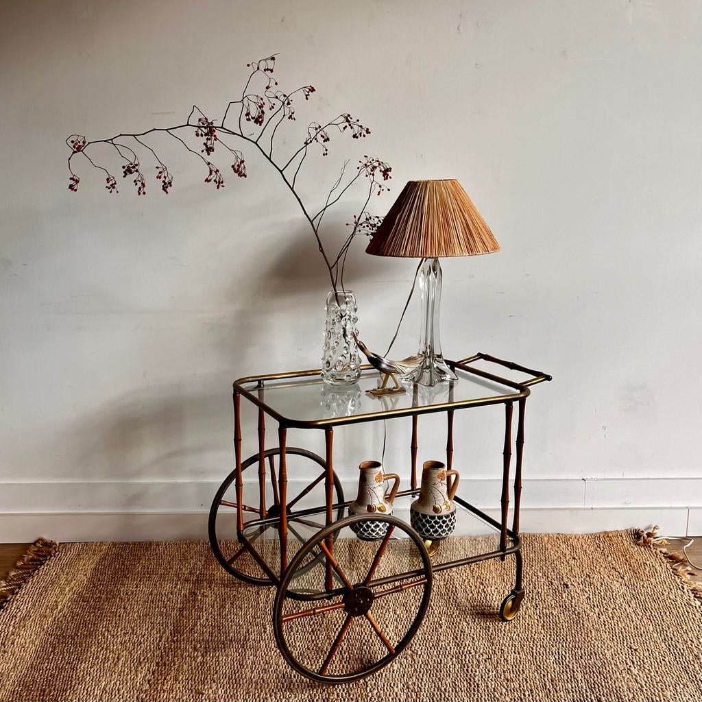 Vintage Faux Bamboe Messing Bar Cart Trolley - Maison Jansen, Ophalen