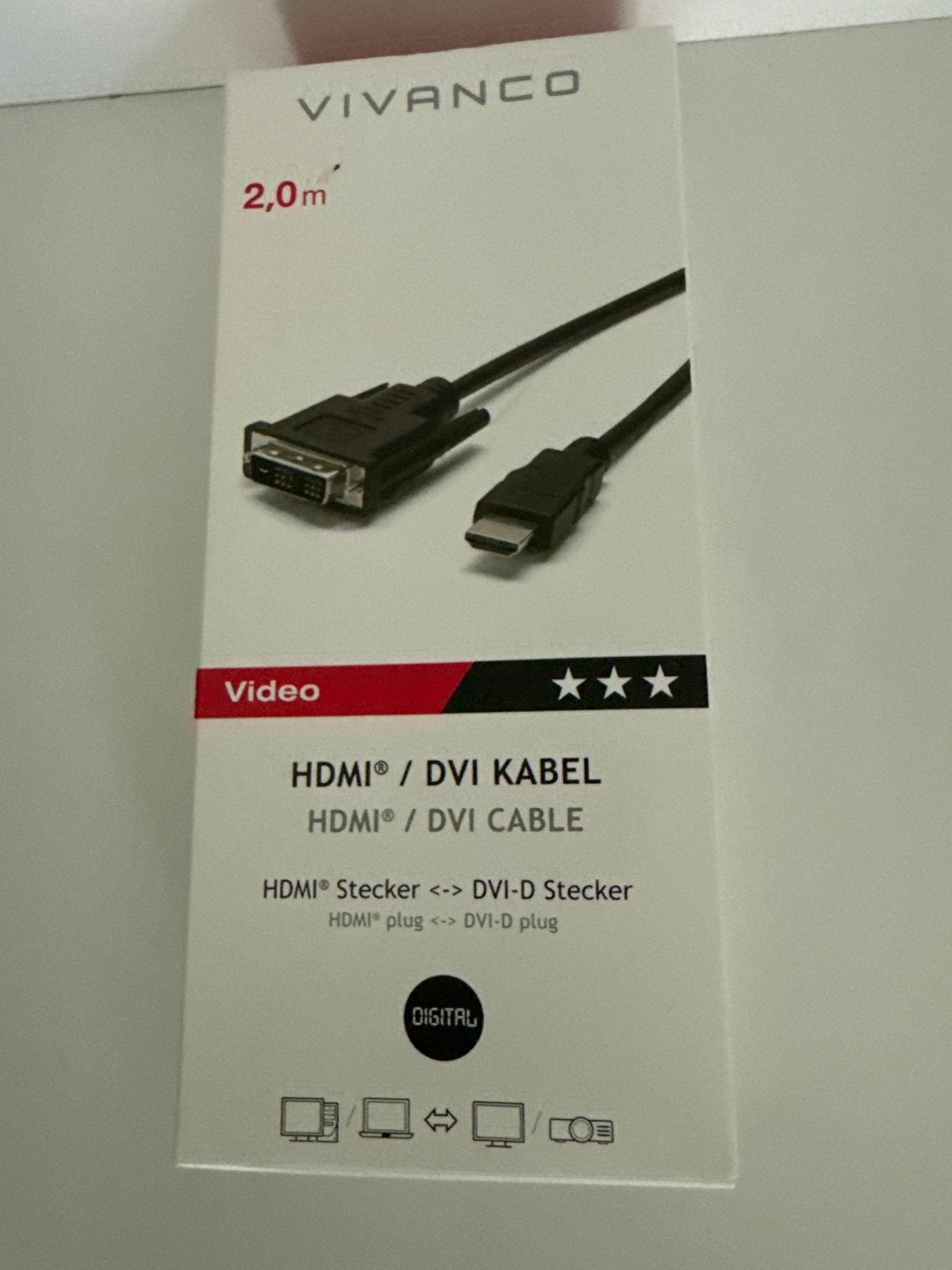 Vivanco HDMI naar DVI Kabel - 2 meter, Ophalen of Verzenden, Nieuw, 2 tot 5 meter, HDMI-kabel