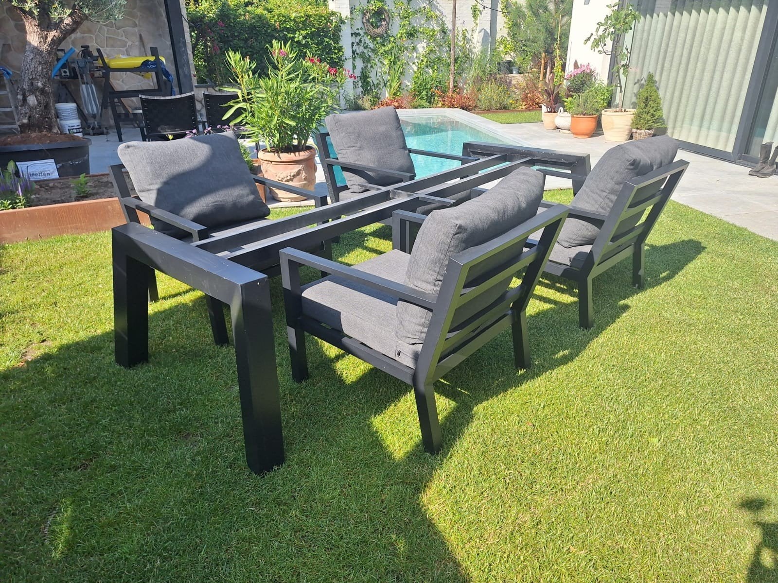 Low dining 6 persoons tuinset (tafel excl. blad), Ophalen, Zo goed als nieuw, Vierkant, Aluminium