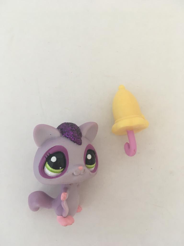 Littlest Pet Shop paars eekhoorn met glitter en parapluutje, Verzenden, Zo goed als nieuw