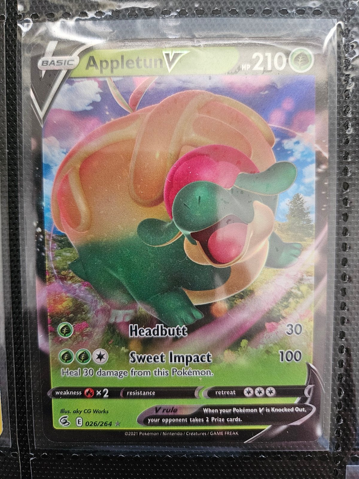 Pokemon Appletun V 026/264 Fusion Strike, Ophalen of Verzenden, Zo goed als nieuw, Losse kaart, Foil