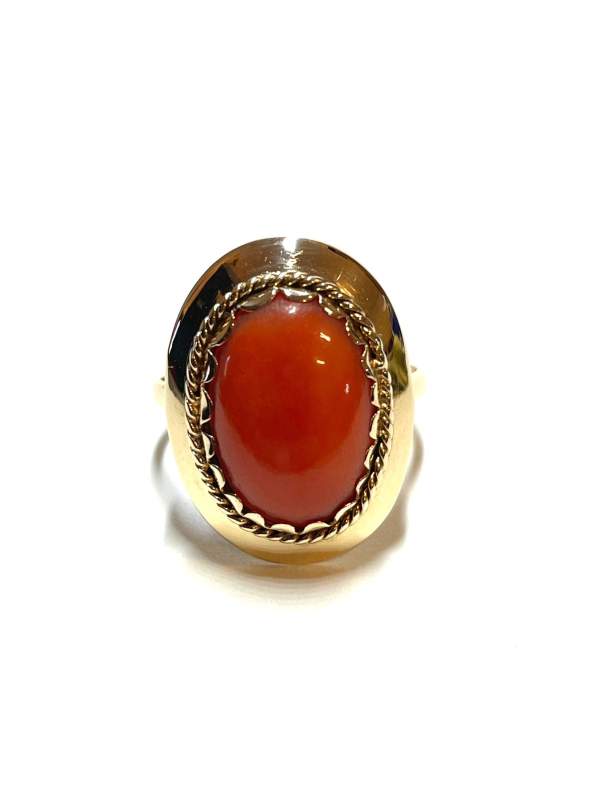 14k gouden ring met een bloedkoraal, -, 19 tot 20, -, Ophalen of Verzenden