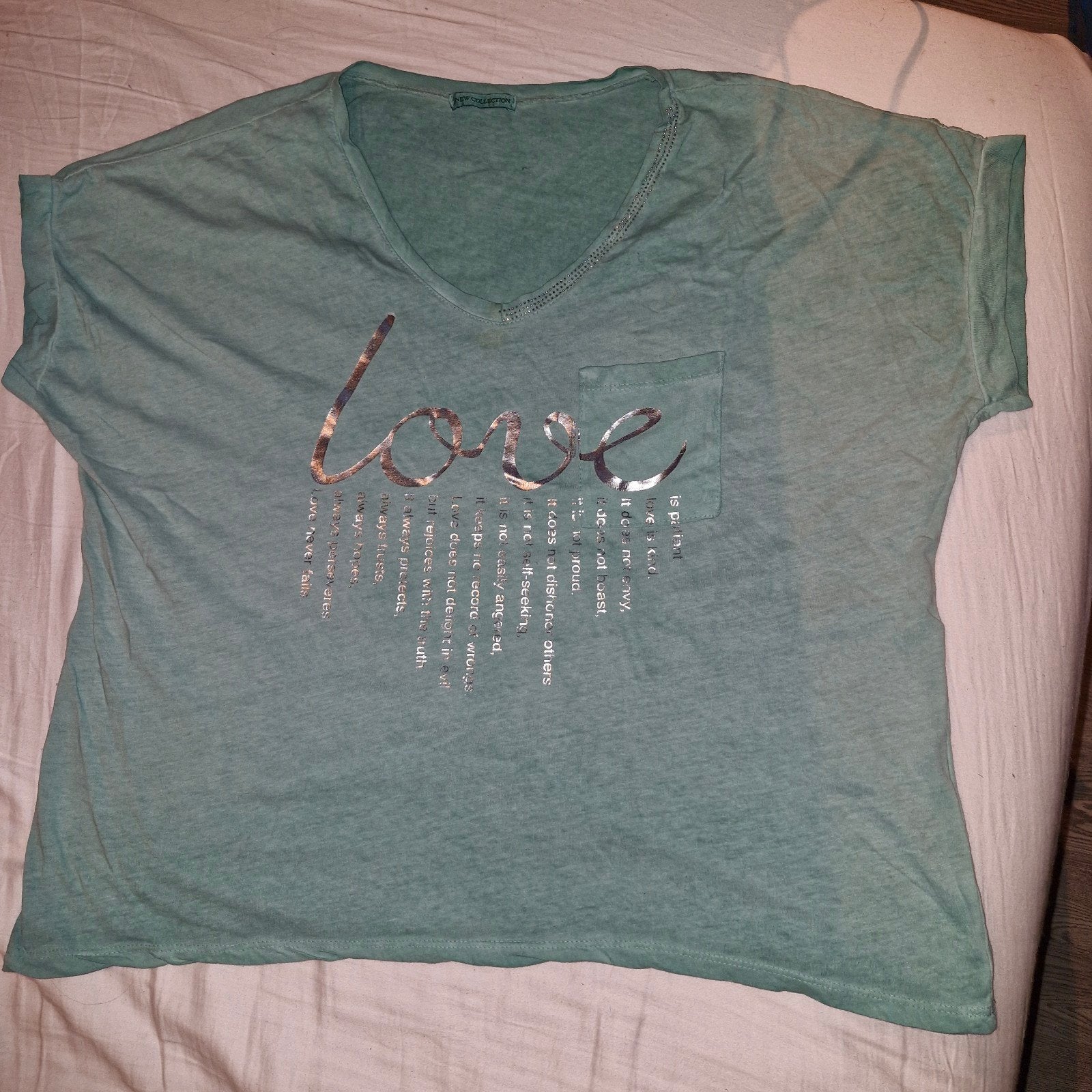 Nieuw Groen Shirt XL met Zilveren Letters & Glitters, Maat 46/48 (XL) of groter, Nieuw, Ophalen of Verzenden, Groen
