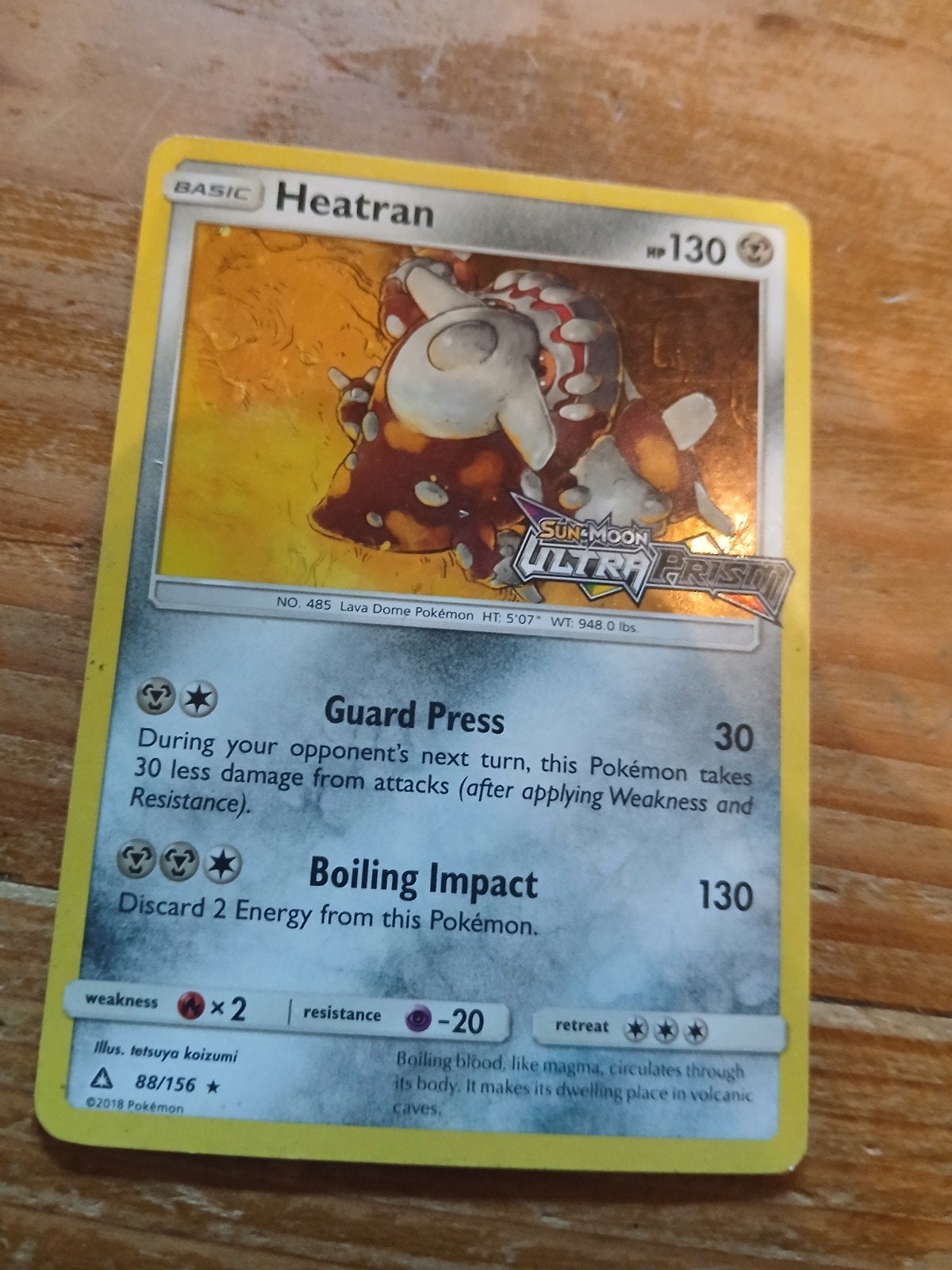 Holo Heatran Pokémon Kaart - 88/156 reddlijk beschadigd., Ophalen of Verzenden, Gebruikt, Losse kaart, Foil