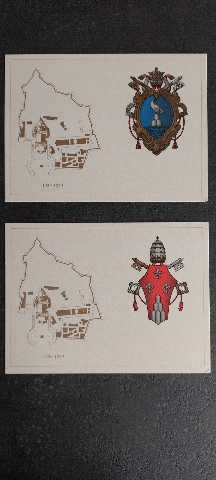 Set van 6 Vaticaanstad Pauselijke Wapen Ansichtkaarten 1929-, Ophalen of Verzenden, 1960 tot 1980, Ongelopen