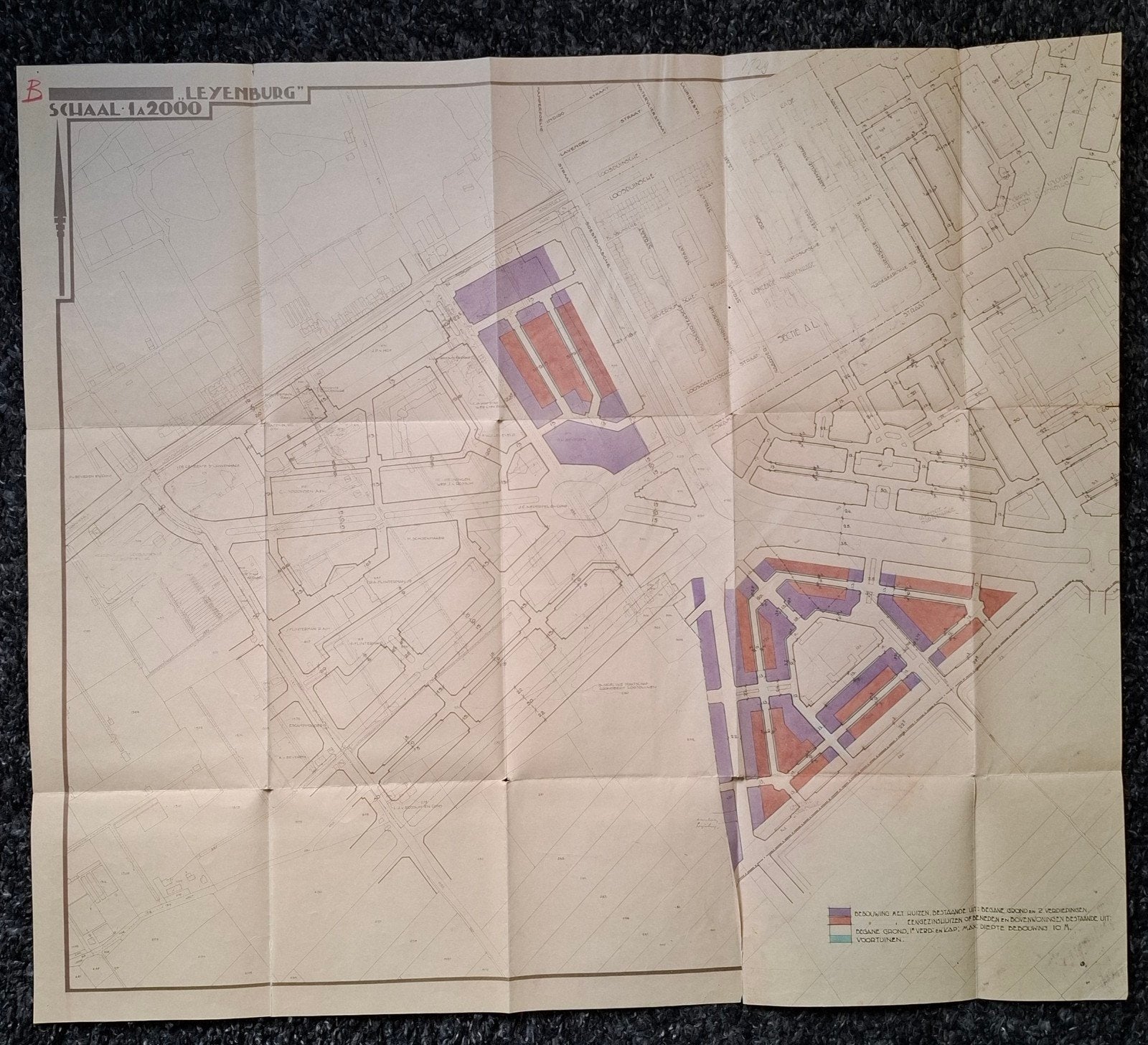 Historische kaart Leyenburg Den Haag 1929, Gelezen, Directeur der Stadsontwikkeling en Volkshuisvesting, Ophalen of Verzenden
