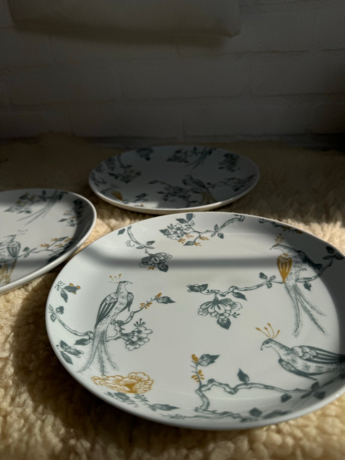 3 Villeroy & Boch Vivo borden met vogelprint, Ø 20-21 cm, Huis en Inrichting, Keuken | Servies, Vivo, Ophalen of Verzenden, Zo goed als nieuw