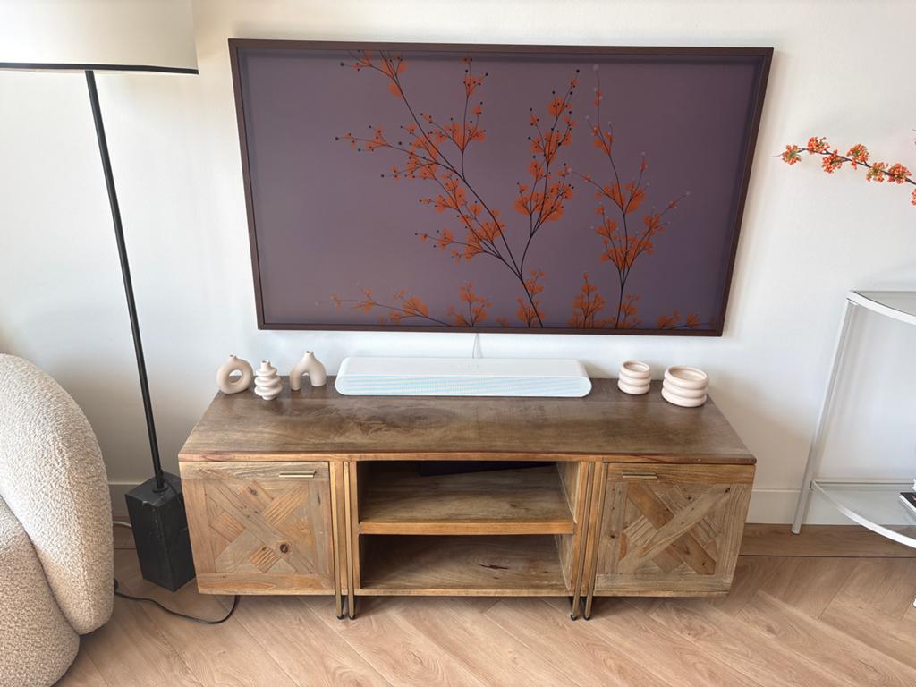 Mango Houten TV-meubel met opbergruimte, Huis en Inrichting, Kasten | Televisiemeubels, Ophalen, Gebruikt, 100 tot 150 cm, Minder dan 100 cm