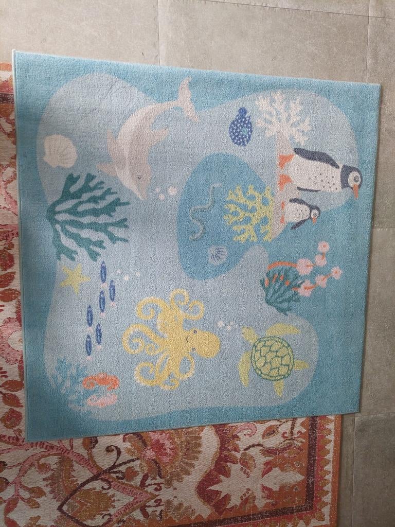 Ikea vloerkleed met zeedieren - Kinderkamer, Ophalen, Vierkant, Zo goed als nieuw, Groen
