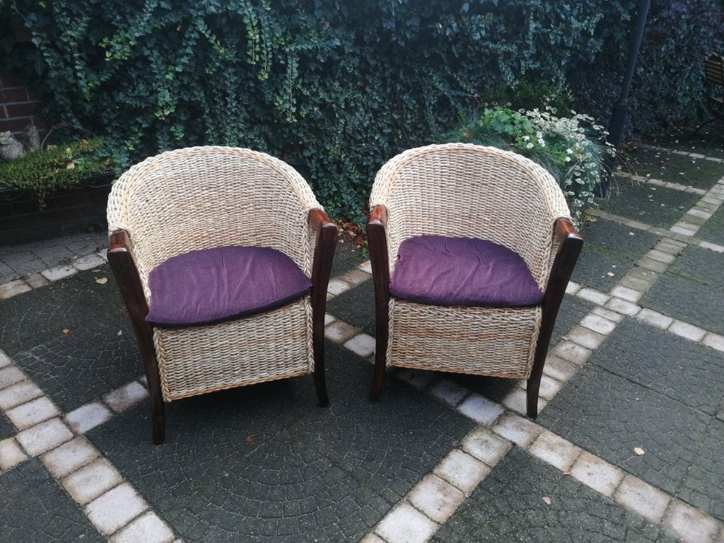 Stoelen van zeegras en (teak)hout, Huis en Inrichting, Ophalen, Gebruikt, Twee, Overige kleuren