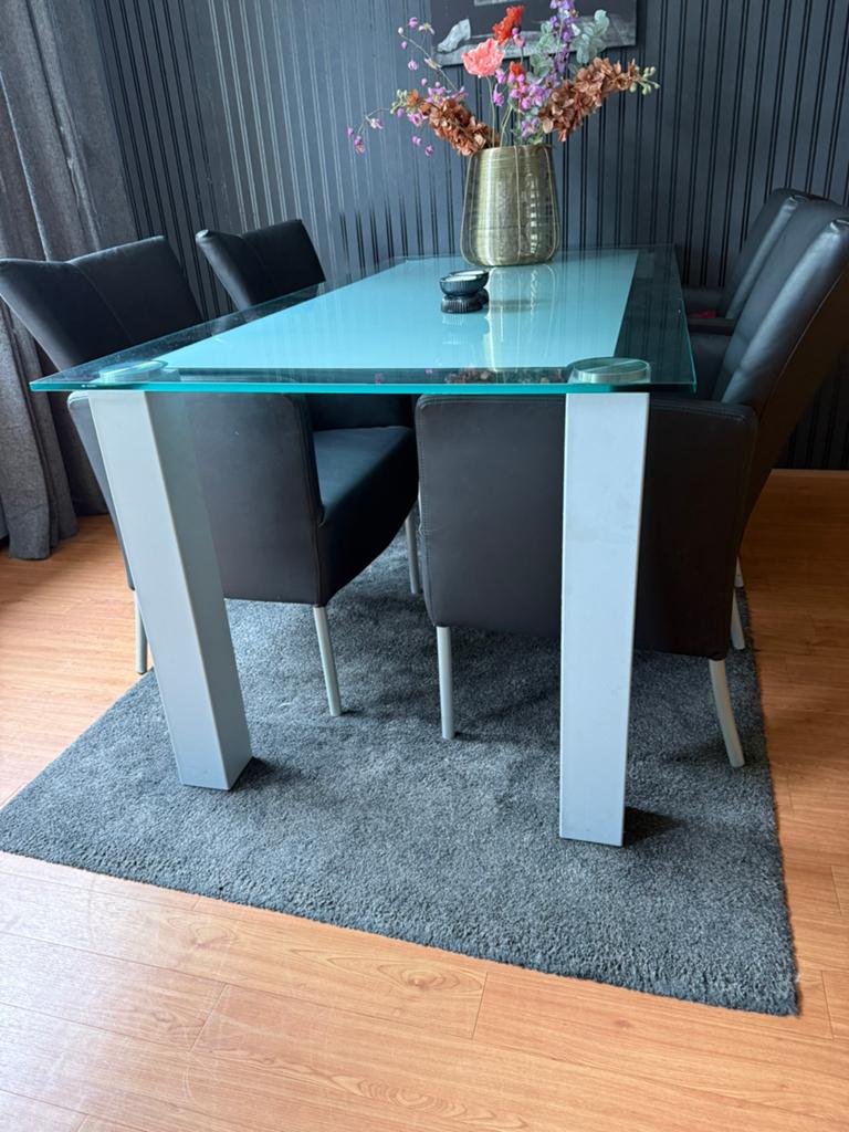Glazen eettafel, Huis en Inrichting, Tafels | Eettafels, Zo goed als nieuw, Glas, 150 tot 200 cm, Vier personen