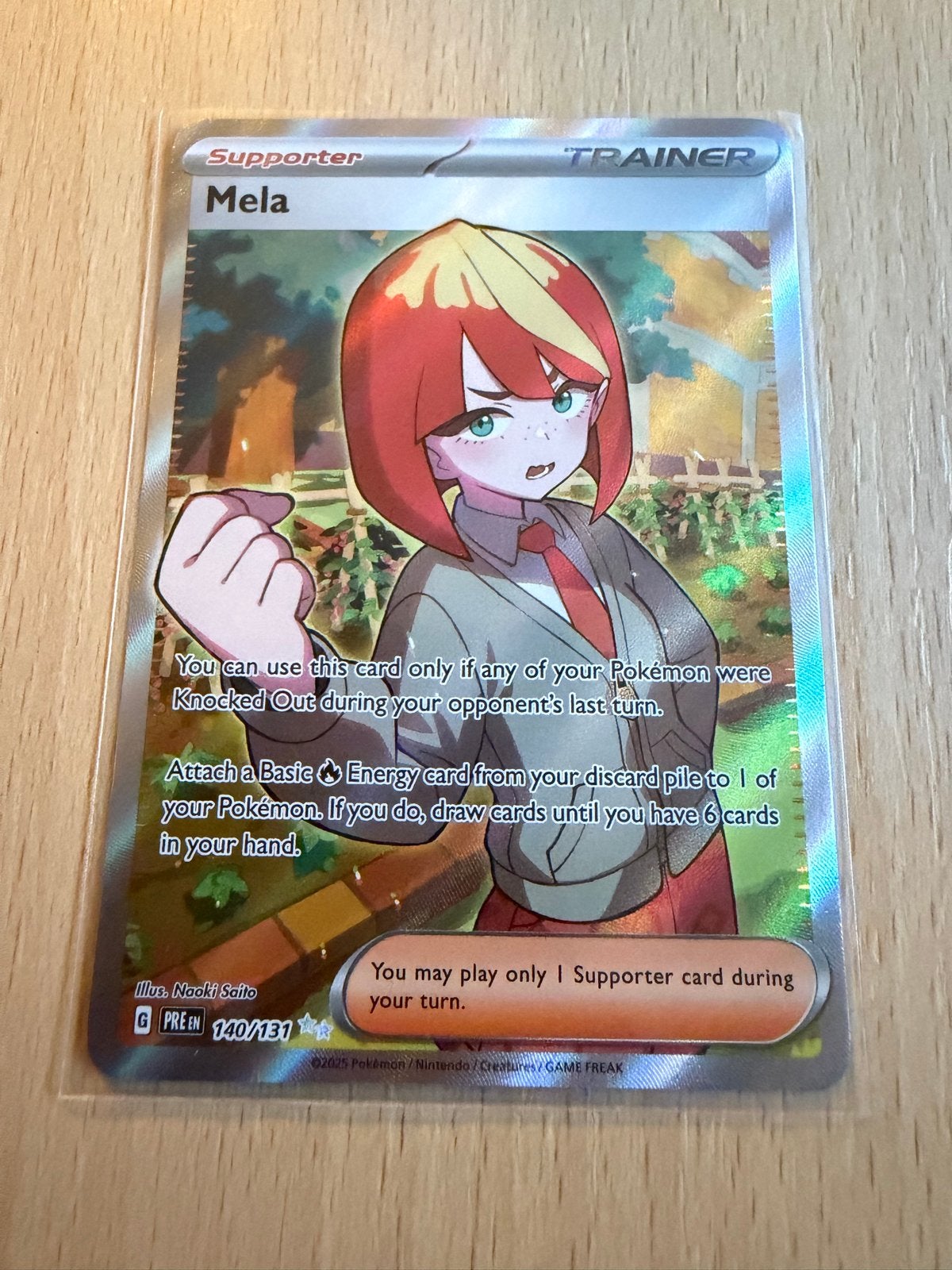 Pokémon Kaart Mela Supporter Trainer 140/131 Scarlet & Viole, Ophalen of Verzenden, Zo goed als nieuw, Losse kaart